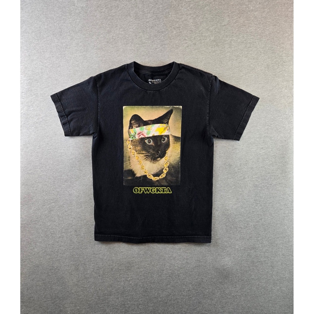 Odd Future T Shirt Mens Small Black OFWGKTA Cat Bandana Gold Chain Graphic Tee